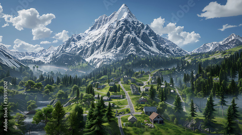 Fantastic panoramic view of a small village in the mountains
