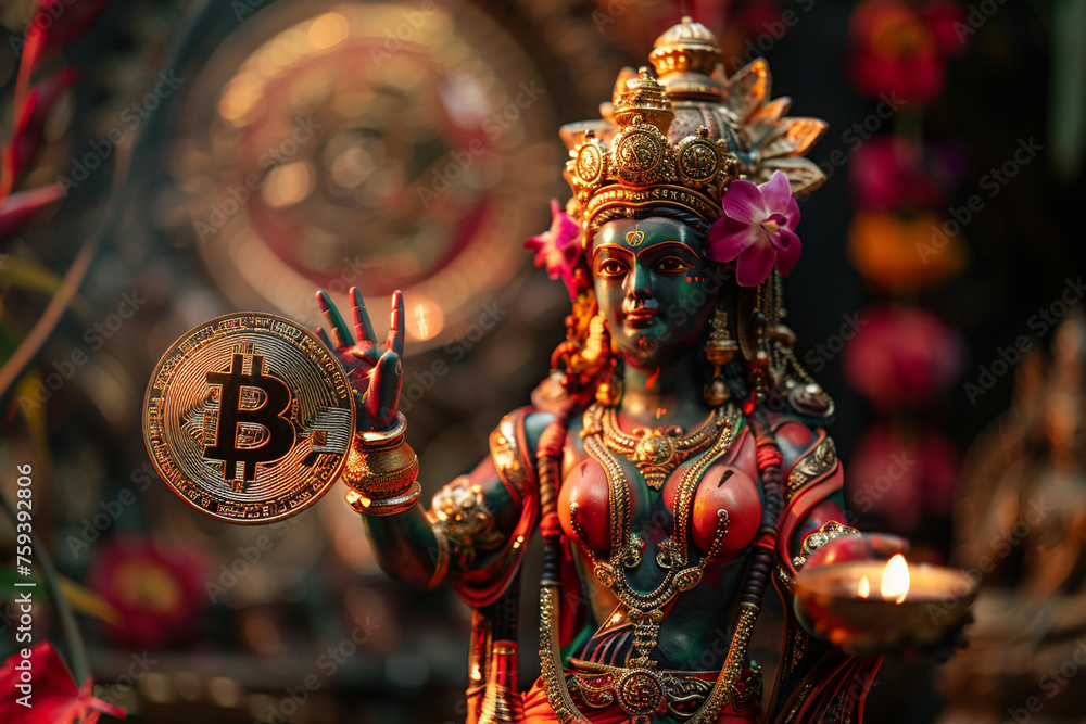 The Shiva god hold bitcoin investment concept.
