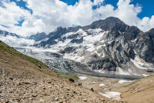 View of the Bracken Glacier on a trek from Zanskar to the Warwan Valley, Pir Panjal Range, Kashmir, India