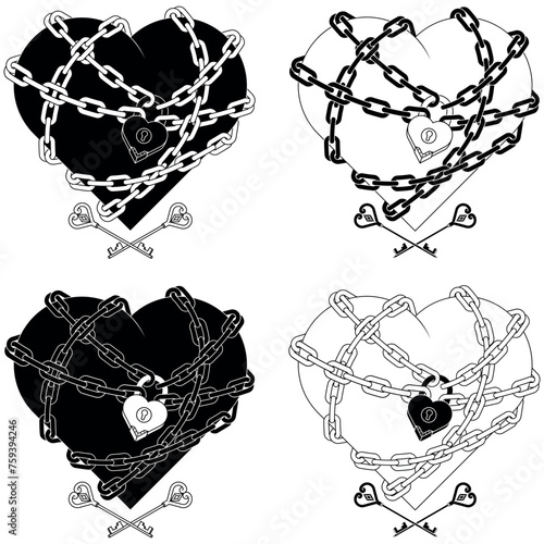 Heart wrapped with chains and padlock