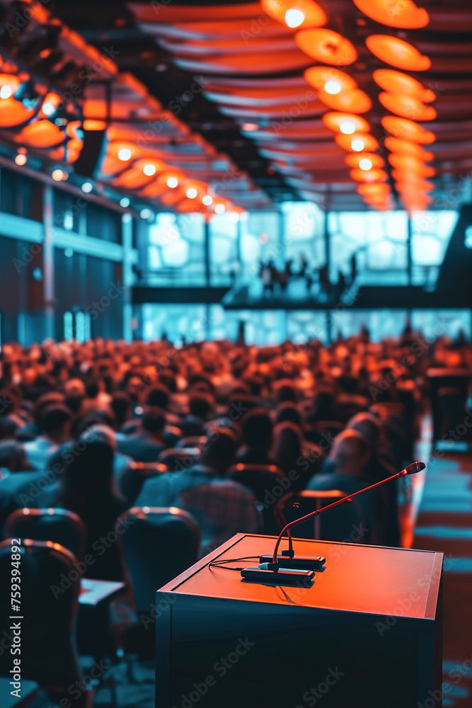 Bustling big hall business conference. Showcasing the vibrancy of the event,  successful business gathering in a large, well-lit conference hall.