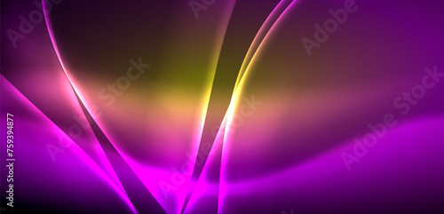 Dynamic waves in ethereal glow of neon lights. Concept merges fluidity of motion with vibrant allure of neon, crafting entrancing backdrop that embodies both vitality and futuristic sophistication