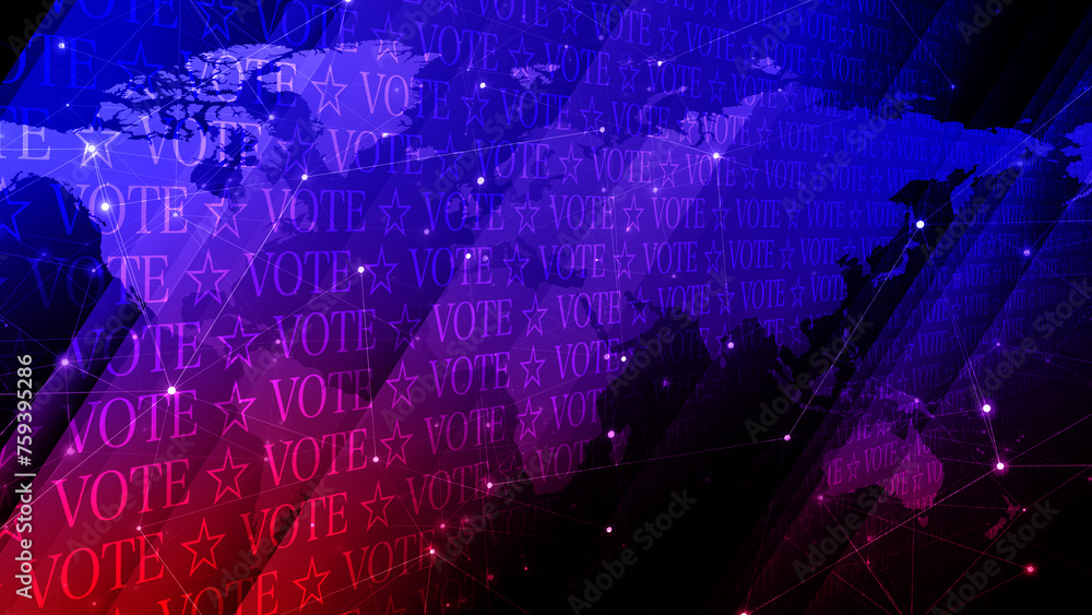 Fototapeta premium Political vote text and world map infographic creative display of election results and voting choice symbolized by typography and style