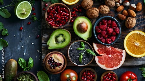 Wholesome Superfoods Arrangement on Rustic Wooden Chopping Board Inviting Healthy Eating Experience