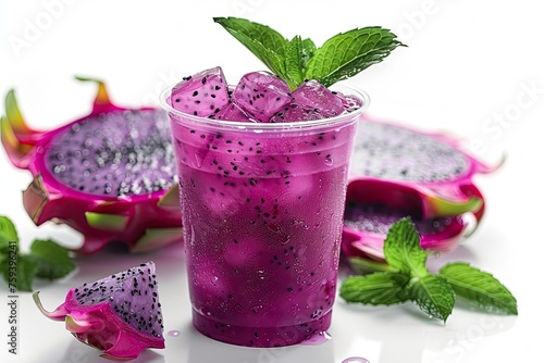 Iced dragon fruit refresher isolated on white background