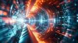 Futuristic Quantum Teleportation Device Glowing in High Speed Scifi Tunnel