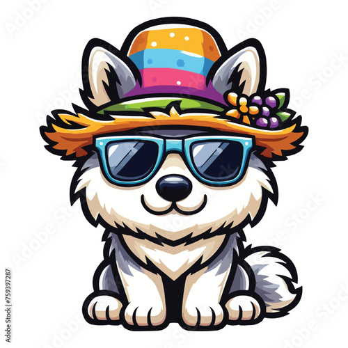 Summer cartoon Eskimo Dog with hat and sunglass