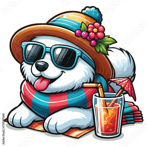 Summer cartoon Eskimo Dog with hat and sunglass