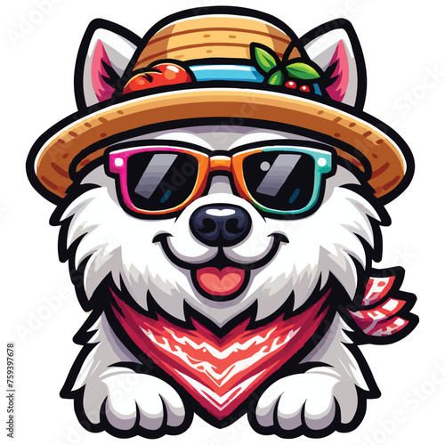 Summer cartoon Eskimo Dog with hat and sunglass