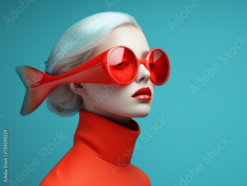Surreal Woman with Fish Sunglasses