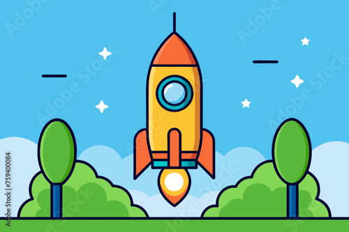 Technology rocket launches amidst a vibrant tree line, symbolizing the intersection of innovation and nature.
