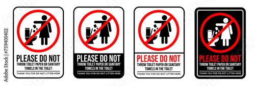 Do not litter in toilet paper or sanitary towels. Bin icon. Recycle icon set. Trash can collection. Trash icons set. Web icon, delete button. Delete symbol flat style on white background.