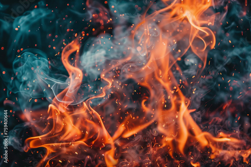 A texture of a fire with flames, sparks, and smoke