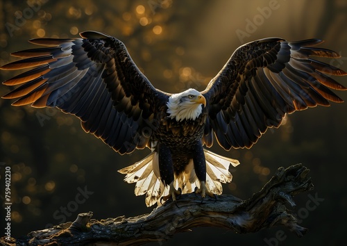 Wallpaper Mural eagle landing branch wings spread flag radiant light golden rays sunlight armed imposing magazine arms ready fly raised hand torchlit Torontodigital.ca