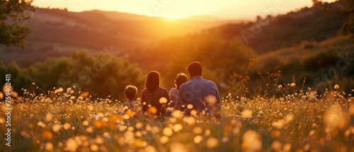 family picnic in a blooming meadow