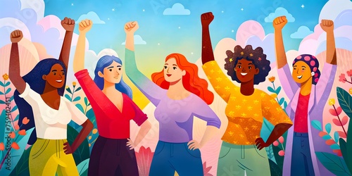 Women Fist-Raising, Symbolizing Gender Equality and Women’s Day