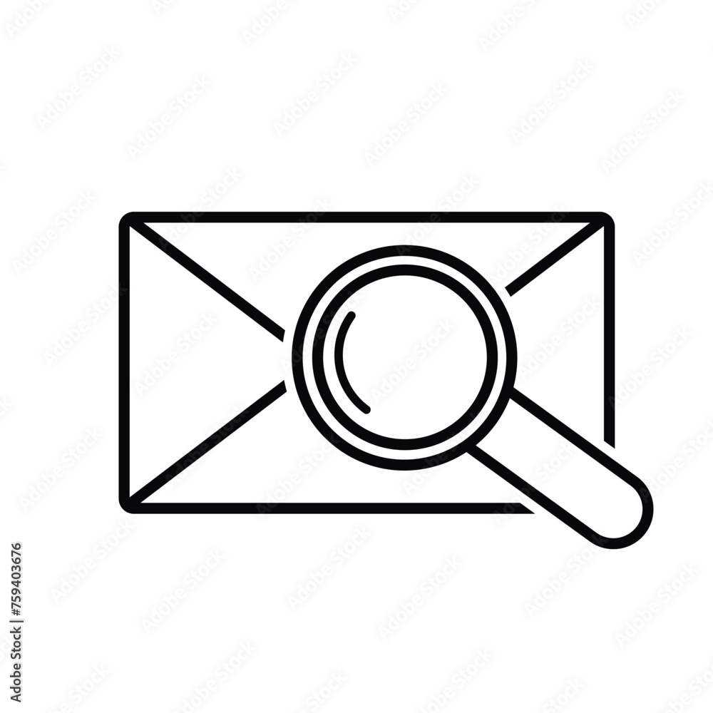 Mail envelope with magnifying glass icon, inspection message, mail search Mail envelope with magnifying glass icon, inspection message, mail search
