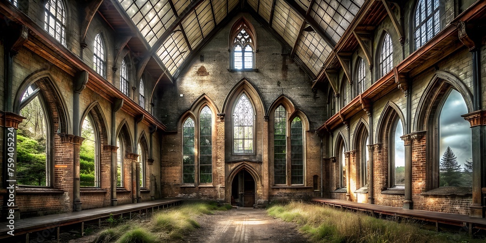 Fototapeta premium old ruined church overgrown temple