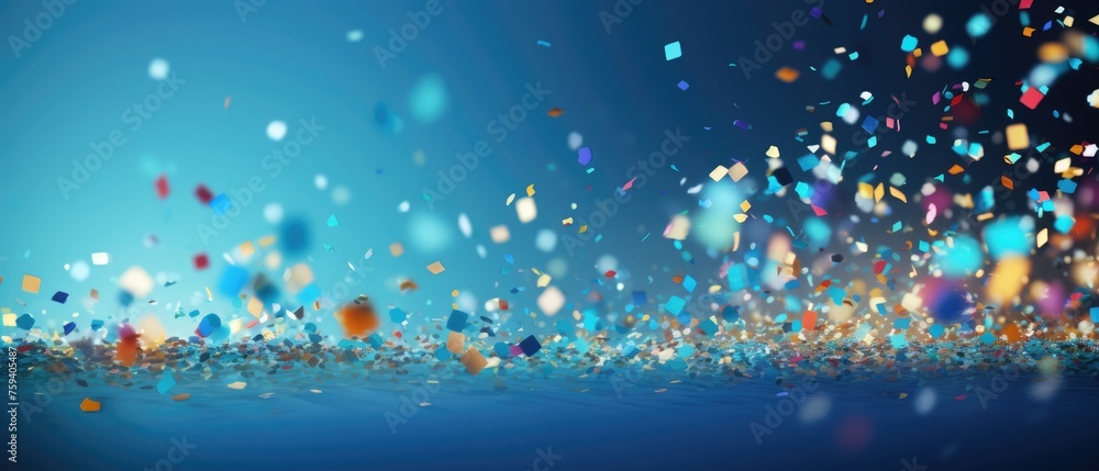 Celebration and colorful confetti party on blue abstract background