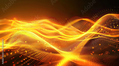 Wallpaper Mural Abstract yellow orange energy waves from futuristic hi-tech particles glowing background. Torontodigital.ca