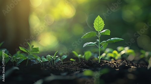 Young Plant Growing In Sunlight. copy space for text.