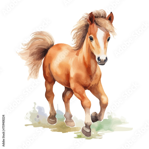 Cute horse in watercolor painting style