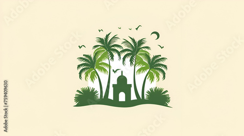 Temple with palm tree logo design template. plant logo. . generative ai