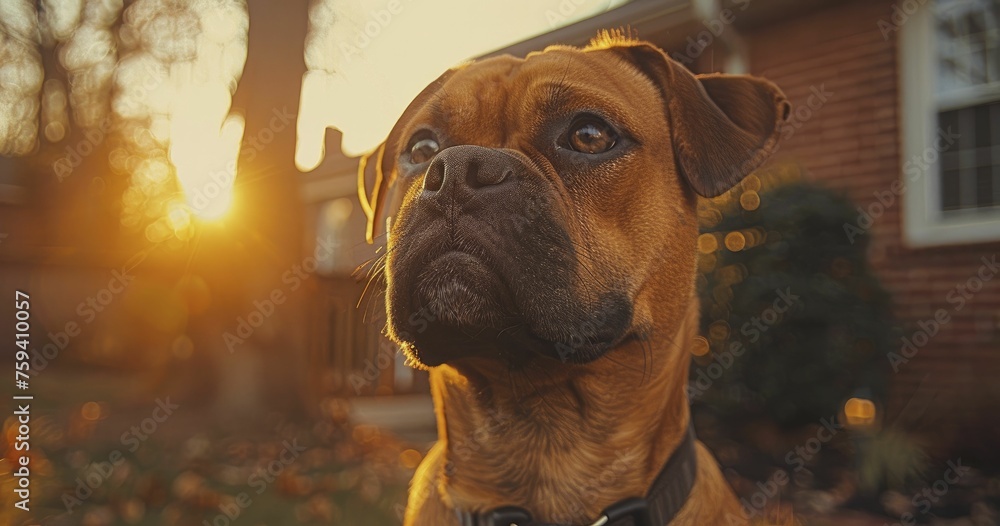 A vigilant Boxer dog at night symbolizes safety and protection in home security products.
