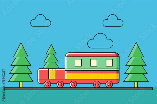 A train passes by a lush green forest.