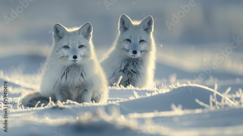 Arctic fox merges into snowy scene, hinting corporate logos, symbolizing adaptability in branding strategies.