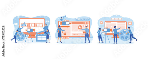 Business Concept Motion Design Studio. Motion graphic studio concept for web banner website page etc. Creative professionals team animators. Set flat vector modern illustration