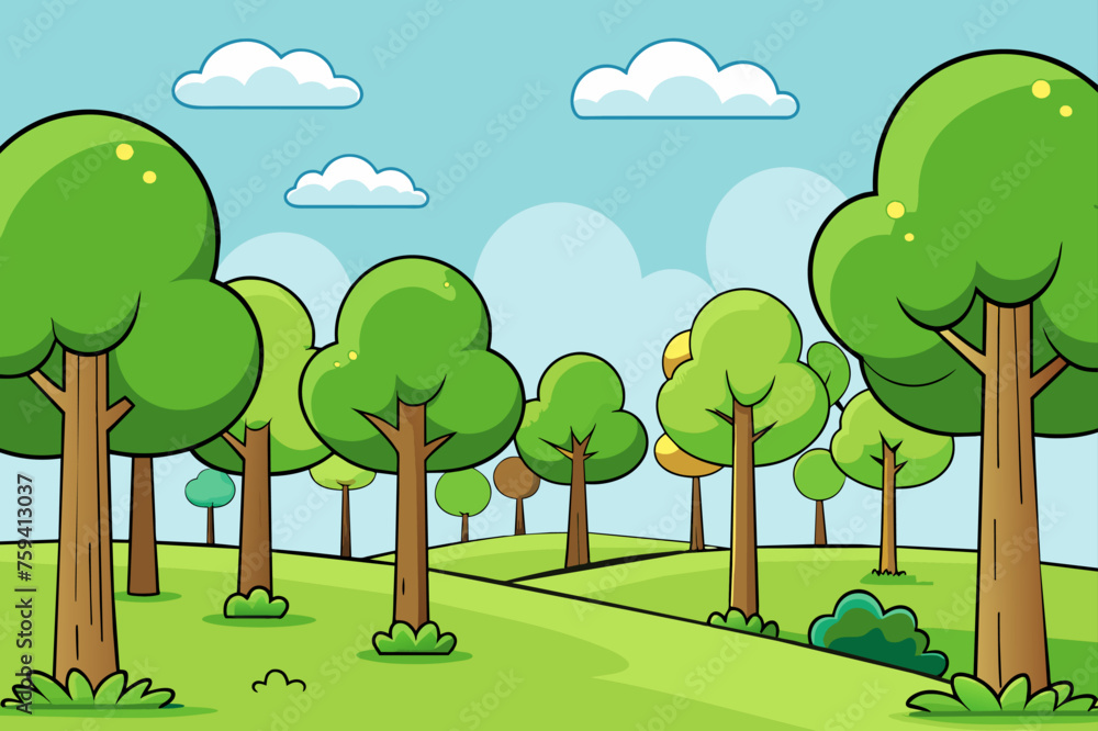 A solitary tree stands tall in the foreground of a lush green forest. A solitary tree stands tall in the foreground of a lush green forest.