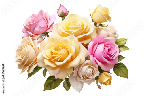 AI generated watercolor bouquet. watercolor flowers and leaves illustration for wedding, greetings, stationary, wallpapers, fashion, background. rose, blossom, olive, green leaves, Eucalyptus etc