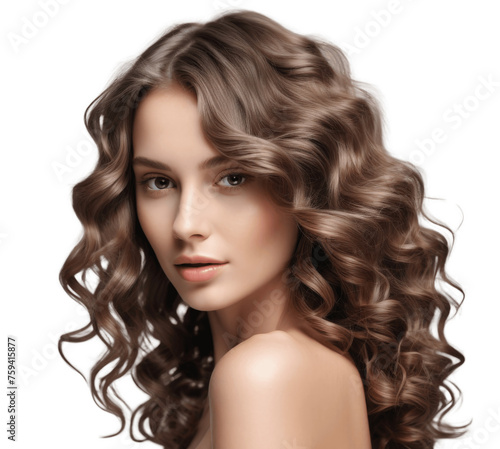 portrait of a beautiful curly woman isolated on transparent background