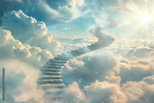 A stairwell rises majestically into the ethereal expanse of clouds, evoking the heavenly realms photo