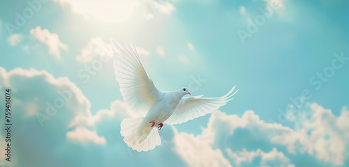 An otherworldly sky funeral backdrop with a gentle breeze  featuring a white dove as a symbol of celestial transition. 