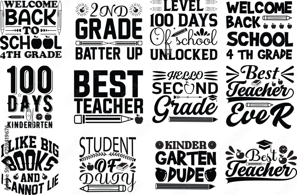 Obraz premium 100 Days Of School T-shirt Design Bundle vector file,For Print on Demand 100 Days Of School T-shirt Design Bundle,Uniqe And Colorful 100Days School T-Shirt Design