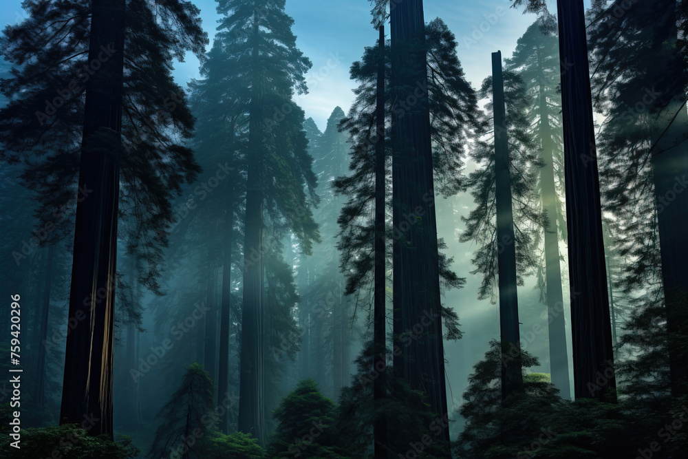 forest in fog.