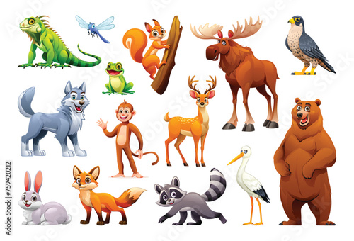Collection of forest animals. Woodland animals set vector cartoon illustration
