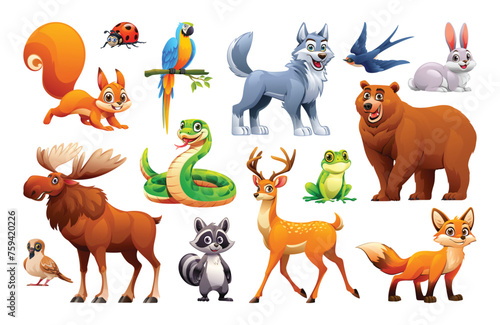 Set of woodland forest animals. Vector cartoon illustration © YG Studio