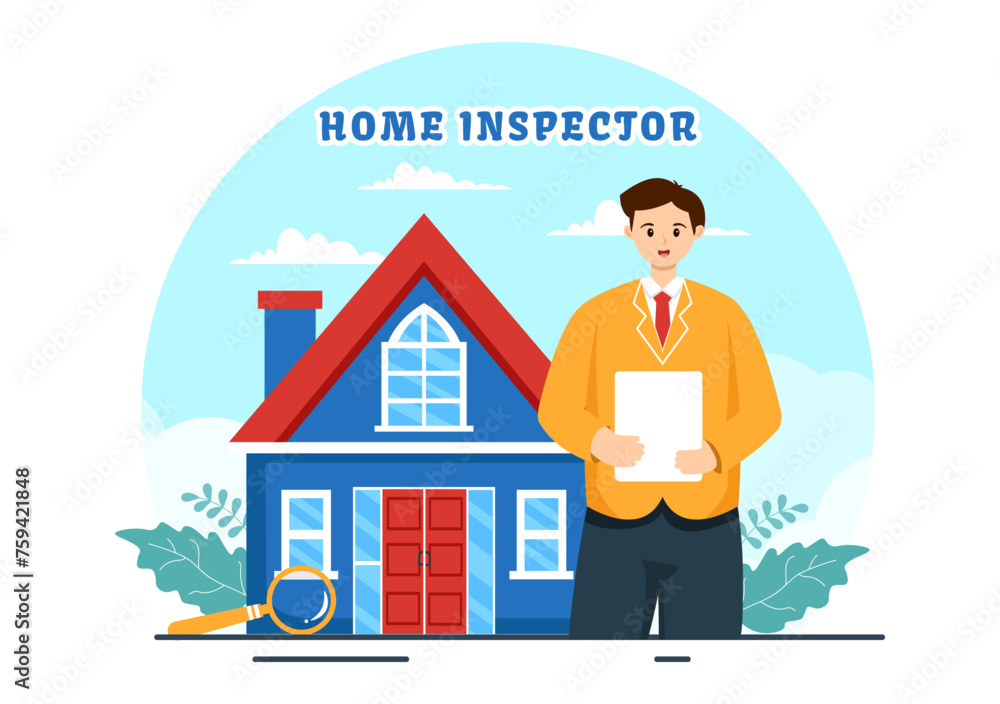 Home Inspector Vector Illustration with Checks the Condition of the House and Writes a Report for Maintenance Rent Search in Flat Background Home Inspector Vector Illustration with Checks the Condition of the House and Writes a Report for Maintenance Rent Search in Flat Background