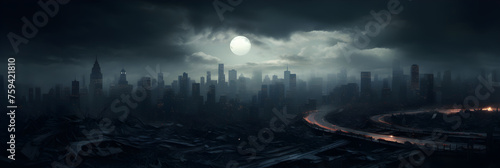 Dystopian Urban Landscape: The Ghost City under the Stormy Sky