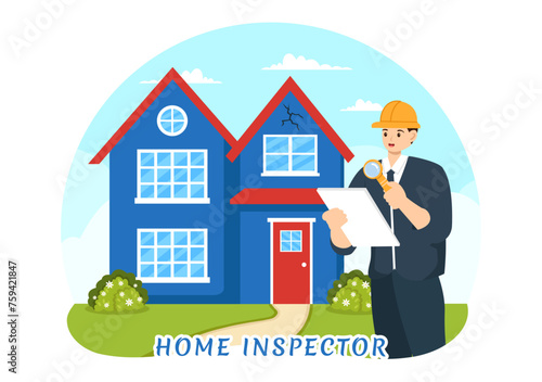 Home Inspector Vector Illustration with Checks the Condition of the House and Writes a Report for Maintenance Rent Search in Flat Background