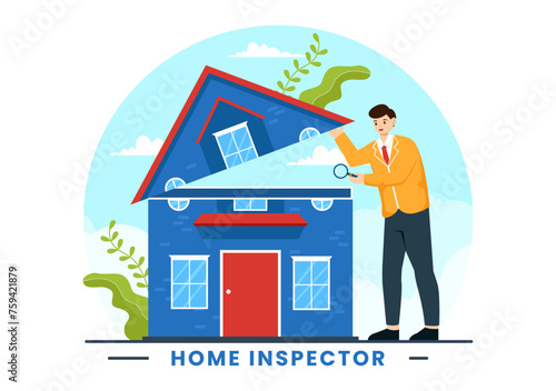 Home Inspector Vector Illustration with Checks the Condition of the House and Writes a Report for Maintenance Rent Search in Flat Background
