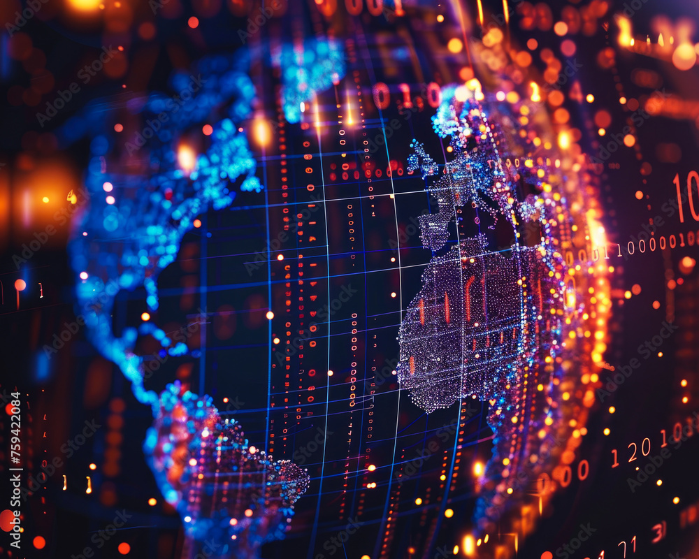 Fototapeta premium Globe with digital data waves fast transfer
