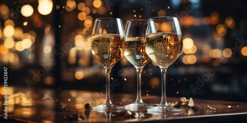 Three Glasses of Champagne on Table Generative AI photo