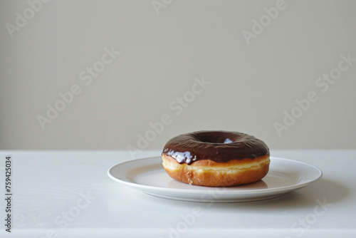 Delicious Boston Cream Donut on Minimalistic White Setting Gen AI photo