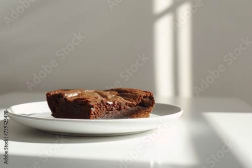 Delicious Brownies on White Plate, Perfectly Composed Gen AI