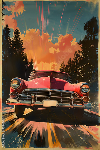 Movie Poster from the fifties with a car