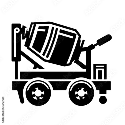 portable cement mixer as a simple icon or logo black and white isolated on white background